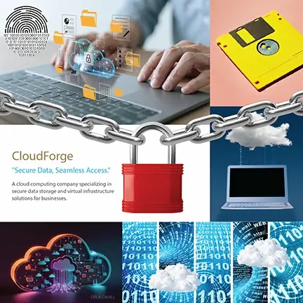 Cloud Forge visual identity concept board using chain-link and cloud metaphors